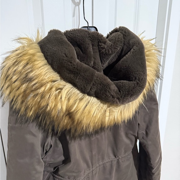 zara womens brown parka jacket with faux fur trim hood size M - Picture 5 of 7